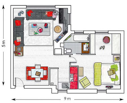 e1b5bc1354415054canho45m210 Chia sẻ mẫu thiết kế nội thất hiện đại và tiện nghi cho căn hộ 45m²